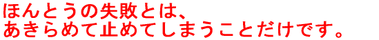 ほんとうの失敗とは、あきらめて止めてしまうことだけです。